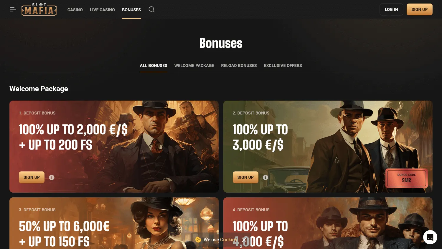 Slot Mafia Casino desktop promotions with reloads, cashback and reward offers